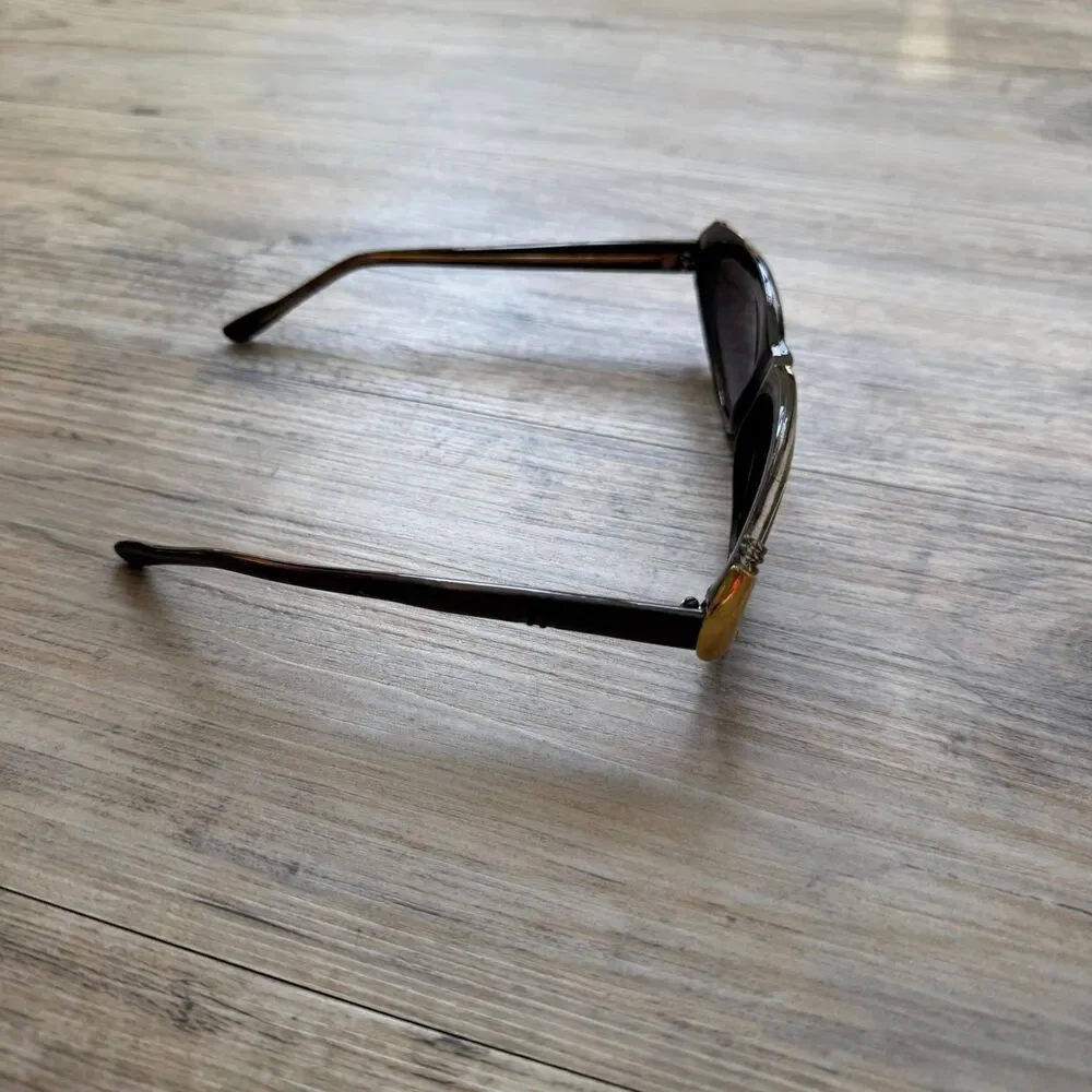 Vintage 80s Sunglasses Black Brown Tortoise Gold Red Accent Retro Glam